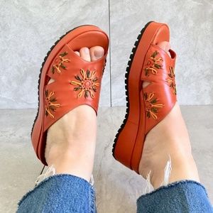 Vintage Leather Platform Orange Sandals